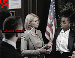 A styleframe portraying a cast member's name with some additional graphics